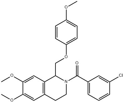 (3-氯苯基)[3,4-二氢-6,7-二甲氧基-1-[(4-甲氧基苯氧基)甲基]-2(1H)-异喹啉基]甲酮 结构式