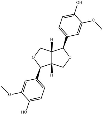 (-)-4,4'-[[(3aα,6aα)-テトラヒドロ-1H,3H-フロ[3,4-c]フラン]-1α,4α-ジイル]ビス(2-メトキシフェノール) 化学構造式