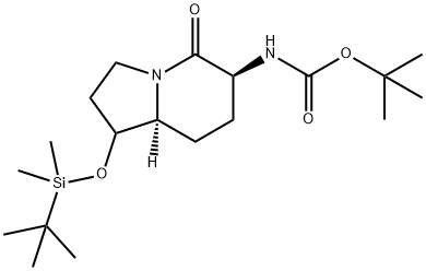 Carbamic acid, [(6S,8aS)-1-[[(1,1-dimethylethyl)dimethylsilyl]oxy]octahydro-5-oxo-6-indolizinyl]-, 1,1-dimethylethyl ester (9CI) Structure