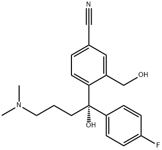 (-)-4-[4-(Dimethylamino)-1-(4-fluorophenyl)-1-hydroxybutyl]-3-(hydroxymethyl)benzonitrile Struktur