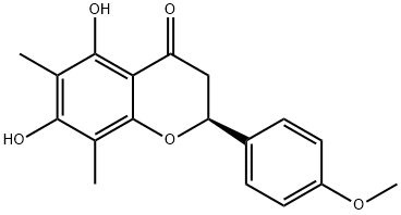 (S)-2,3-ジヒドロ-5,7-ジヒドロキシ-2-(4-メトキシフェニル)-6,8-ジメチル-4H-1-ベンゾピラン-4-オン 化学構造式