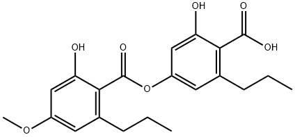 2-Hydroxy-4-(2-hydroxy-4-methoxy-6-propylbenzoyloxy)-6-propylbenzoic acid Struktur