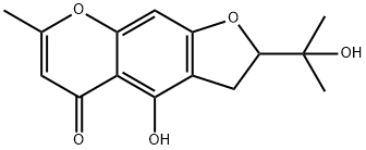 2,3-ジヒドロ-4-ヒドロキシ-2-(1-ヒドロキシ-1-メチルエチル)-7-メチル-5H-フロ[3,2-g][1]ベンゾピラン-5-オン 化学構造式