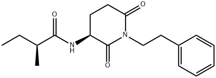 N-[2,6-ジオキソ-1-(2-フェニルエチル)-3-ピペリジニル]-2-メチルブタンアミド 化学構造式