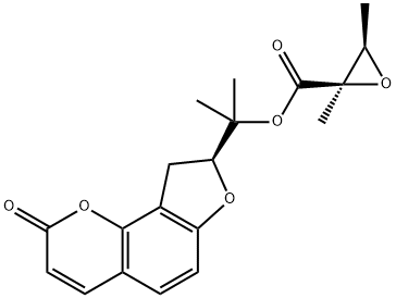 (8S)-8-[1-[(2,3-ジメチルオキシラン-2-イル)カルボニルオキシ]-1-メチルエチル]-8,9-ジヒドロ-2H-フロ[2,3-h]-1-ベンゾピラン-2-オン 化学構造式
