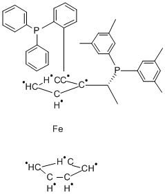 (R)‐1‐[(R)‐2‐(2′‐ジフェニルホスフィノフェニル)フェロセニル]エチルジ(3,5‐キシリル)ホスフイン 化学構造式