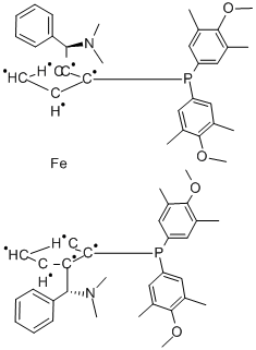(S,S)-(-)-2,2'-双[-(N,N-二甲胺苯基甲基-1,1'-双二(3,5-二甲基-4-甲氧基苯基)磷]二茂铁 结构式