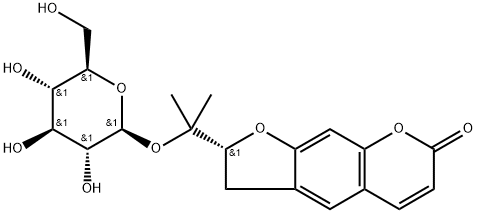 (R)-2-[1-(β-D-グルコピラノシルオキシ)-1-メチルエチル]-2,3-ジヒドロ-7H-フロ[3,2-g][1]ベンゾピラン-7-オン 化学構造式
