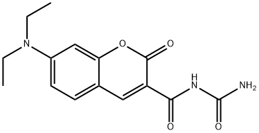 N-(aminocarbonyl)-7-(diethylamino)-2-oxo-2H-1-benzopyran-3-carboxamide Struktur