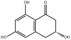(R)-3,4-ジヒドロ-3,6,8-トリヒドロキシナフタレン-1(2H)-オン 化学構造式