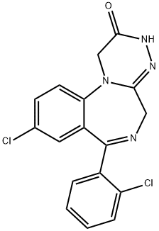9-chloro-7-(2-chlorophenyl)-3,5-dihydro-(1,2,4)triazino(4,3-a)(1,4)benzodiazepin-2(1H)-one Struktur