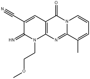 2-imino-1-(2-methoxyethyl)-10-methyl-5-oxo-1,5-dihydro-2H-dipyrido[1,2-a:2,3-d]pyrimidine-3-carbonitrile Struktur