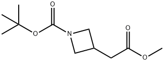 3-アゼチジン酢酸, 1-[(1,1-ジメチルエトキシ)カルボニル]-, メチルエステル 化学構造式