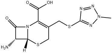 (6R-trans)-7-amino-3-[[(2-methyl-2H-tetrazol-5-yl)thio]methyl]-8-oxo-5-thia-1-azabicyclo[4.2.0]oct-2-ene-2-carboxylic acid     Structure