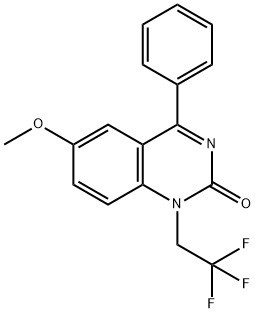 6-メトキシ-4-フェニル-1-(2,2,2-トリフルオロエチル)-2(1H)-キナゾリノン 化学構造式