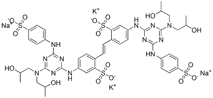 2,2'-(1,2-亚乙烯基)二[5-[[4-[二(2-羟丙基)氨基]-6-[(4-苯磺基)氨基]-1,3,5-三嗪-2-基]氨基]二苯磺酸二钾二钠盐 结构式
