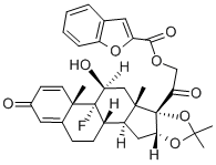 9-フルオロ-11β,21-ジヒドロキシ-16α,17-[(1-メチルエチリデン)ビス(オキシ)]プレグナ-1,4-ジエン-3,20-ジオン21-(2-ベンゾフランカルボキシラート) 化学構造式