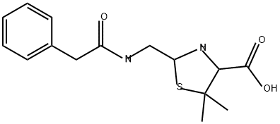5,5-ジメチル-2-[[(フェニルアセチル)アミノ]メチル]-4-チアゾリジンカルボン酸 化学構造式