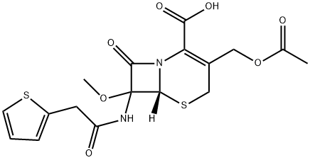 (6R)-3-(acetoxymethyl)-7-methoxy-8-oxo-7-(2-thienylacetamido)-5-thia-1-azabicyclo[4.2.0]oct-2-ene-2-carboxylic acid Struktur