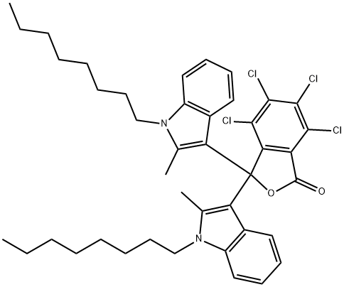 4,5,6,7-tetrachloro-3,3-bis(2-methyl-1-octyl-1H-indol-3-yl)phthalide 结构式