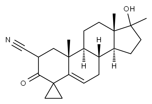 17-hydroxy-17-methyl-3-oxospiro(androst-5-ene-4,1'-cyclopropane)-2-carbonitrile,50303-11-2,结构式