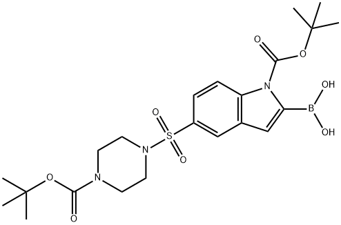 1H-Indole-1-carboxylic acid, 2-borono-5-[[4-[(1,1-dimethylethoxy)carbonyl]-1-piperazinyl]sulfonyl]-, 1-(1,1-dimethylethyl) ester (9CI)|1H-2-硼-5-[[4-[(1,1-二甲基乙氧基)羰基]-1-哌嗪基]磺酰基]-1H-吲哚-1-羧酸-1-(1,1-二甲基乙基)酯