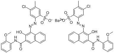 ビス[4-クロロ-2-[2-ヒドロキシ-3-(2-メトキシフェニルアミノカルボニル)-1-ナフタレニルアゾ]-5-メチルベンゼンスルホン酸]バリウム 化学構造式