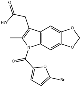 5-(5-ブロモ-2-フロイル)-6-メチル-5H-1,3-ジオキソロ[4,5-f]インドール-7-酢酸 化学構造式