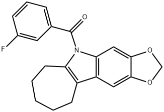 5,6,7,8,9,10-ヘキサヒドロ-5-(m-フルオロベンゾイル)シクロヘプタ[b]-1,3-ジオキソロ[4,5-f]インドール 化学構造式
