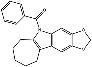 5,6,7,8,9,10-ヘキサヒドロ-5-ベンゾイルシクロヘプタ[b]-1,3-ジオキソロ[4,5-f]インドール 化学構造式