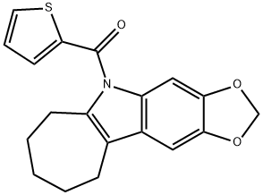 5,6,7,8,9,10-Hexahydro-5-[(2-thienyl)carbonyl]cyclohepta[b]-1,3-dioxolo[4,5-f]indole 结构式