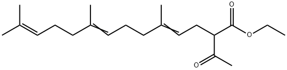 2-Acetyl-5,9,13-trimethyl-4,8,12-tetradecatrienoic acid ethyl ester Struktur