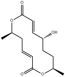 (3E,6R,9E,11R,14R)-11-Hydroxy-6,14-dimethyl-1,7-dioxacyclotetradeca-3,9-diene-2,8-dione Struktur
