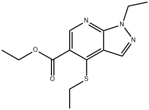 1H-Pyrazolo(3,4-b)pyridine-5-carboxylic acid, 1-ethyl-4-(ethylthio)-,  ethyl ester Struktur