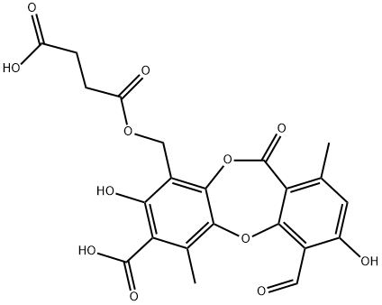 ブタン二酸1-(7-カルボキシ-4-ホルミル-3,8-ジヒドロキシ-1,6-ジメチル-11-オキソ-11H-ジベンゾ[b,e][1,4]ジオキセピン-9-イル)メチル 化学構造式