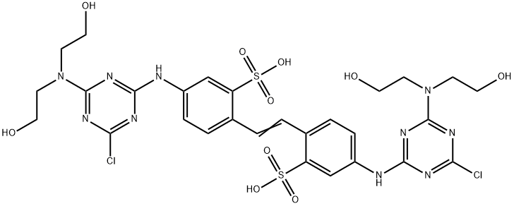 4,4'-Bis[[4-chloro-6-[bis(2-hydroxyethyl)amino]-s-triazin-2-yl]amino]-2,2'-stilbenedisulfonic acid 结构式