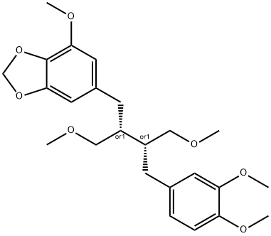 rel-6-[(2R*,3R*)-4-(3,4-ジメトキシフェニル)-2,3-ビス(メトキシメチル)ブチル]-4-メトキシ-1,3-ベンゾジオキソール 化学構造式
