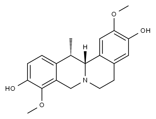 (13S)-2,9-ジメトキシ-13α-メチル-5,6,13,13aβ-テトラヒドロ-8H-ジベンゾ[a,g]キノリジン-3,10-ジオール 化学構造式