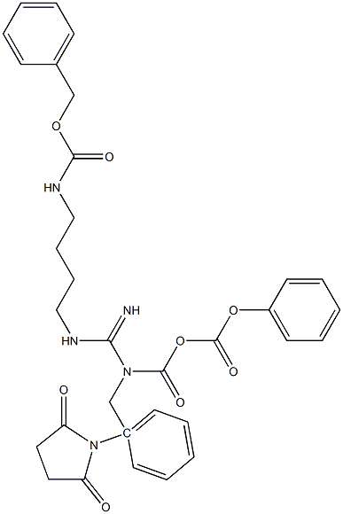 [(S)-5-[(2,5-Dioxo-1-pyrrolidinyl)oxy]-5-oxo-4-[[(benzyloxy)carbonyl]amino]pentyl][imino[[(benzyloxy)carbonyl]amino]methyl]carbamic acid Struktur