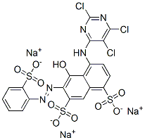 5-Hydroxy-6-[(2-sulfophenyl)azo]-4-[(2,5,6-trichloro-4-pyrimidinyl)amino]-1,7-naphthalenedisulfonic acid trisodium salt Struktur