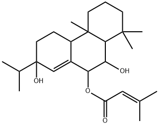 3-Methyl-2-butenoic acid 1,2,3,4,4a,4b,5,6,7,9,10,10a-dodecahydro-7,10-dihydroxy-1,1,4a-trimethyl-7-isopropylphenanthren-9-yl ester Struktur
