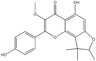 (-)-8,9-Dihydro-5-hydroxy-2-(4-hydroxyphenyl)-3-methoxy-8,9,9-trimethyl-4H-furo[2,3-h]-1-benzopyran-4-one Struktur