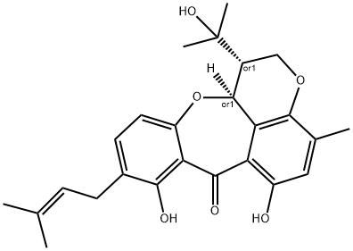 1,12a-Dihydro-6,8-dihydroxy-1-(1-hydroxy-1-methylethyl)-4-methyl-9-(3-methyl-2-butenyl)-[1]benzopyrano[4,5-bc][1]benzoxepin-7(2H)-one Struktur