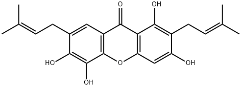 1,3,5,6-テトラヒドロキシ-2,7-ビス(3-メチル-2-ブテニル)-9H-キサンテン-9-オン 化学構造式