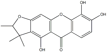 (+)-2,3-Dihydro-4,8,9-trihydroxy-2,3,3-trimethyl-5H-furo[3,2-b]xanthen-5-one Struktur