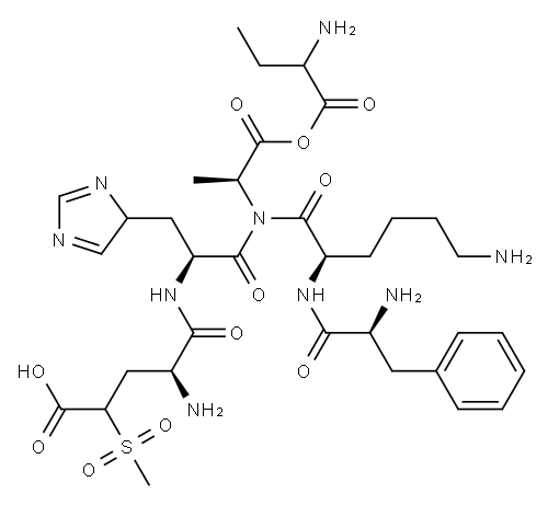4-(メチルスルホニル)-L-Abu-L-Glu-L-His-L-Phe-D-Lys-L-Phe-OH 化学構造式