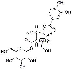 [(1aS)-1a,1bα,2,5aα,6,6aβ-ヘキサヒドロ-6α-[(3,4-ジヒドロキシベンゾイル)オキシ]-1a-(ヒドロキシメチル)オキシレノ[4,5]シクロペンタ[1,2-c]ピラン-2α-イル]β-D-グルコピラノシド 化学構造式