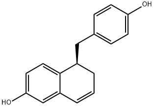 (R)-5,6-ジヒドロ-5-[(4-ヒドロキシフェニル)メチル]-2-ナフトール 化学構造式