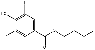 4-ヒドロキシ-3,5-ジヨード安息香酸ブチル 化学構造式