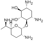 4-O-(2,6-ジアミノ-2,3,4,6,7-ペンタデオキシ-α-D-ribo-ヘプトピラノシル)-2-デオキシ-D-ストレプタミン 化学構造式
